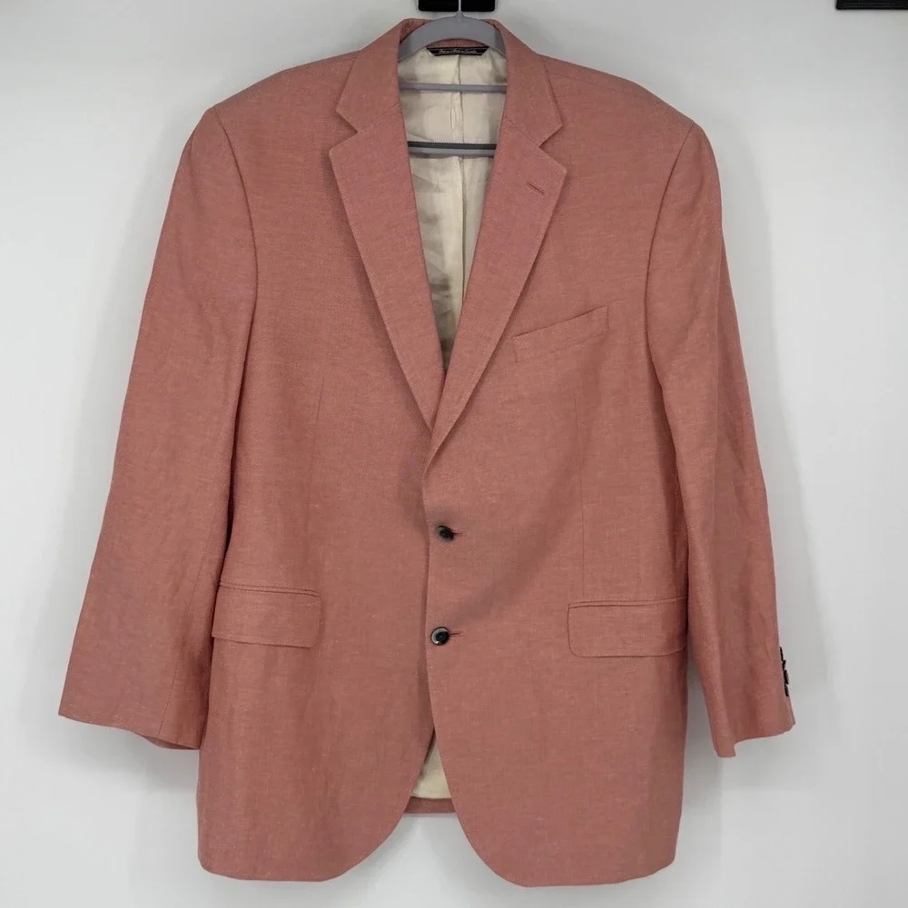 Jack Victor Exclusive Collection Pink Linen Silk Blazer Sport Coat Mens 43R